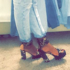 Kendra Black Floral Platform Heels